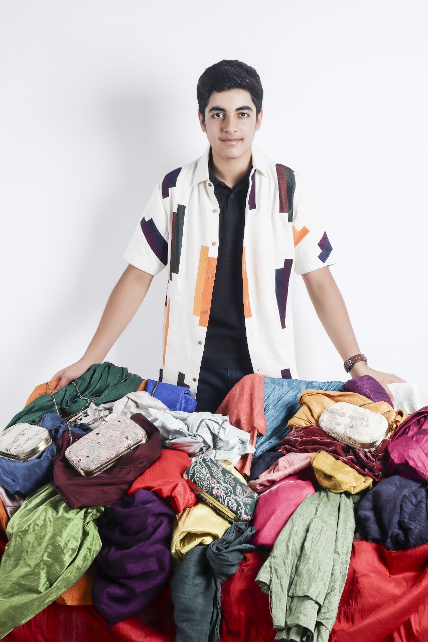 Yohaan Shodhan with colourful surplus fabrics
